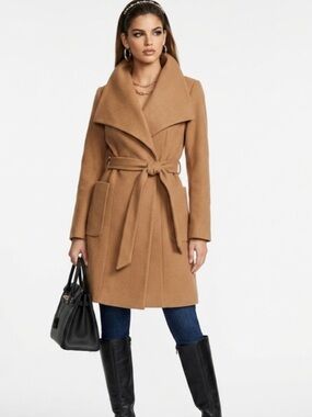 Express Camel Tie-Waist Wool Blend Coat